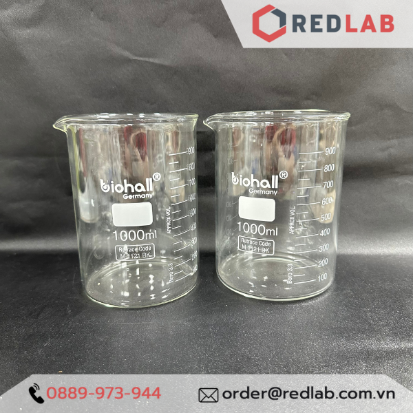 Cốc đốt thuỷ tinh Thấp thành BIOHALL 5 10 25 50 100 150 200 250 400 500 600 800 1000 ml 2L 3L 5L 10L, beaker có mỏ chịu nhiệt, có VAT