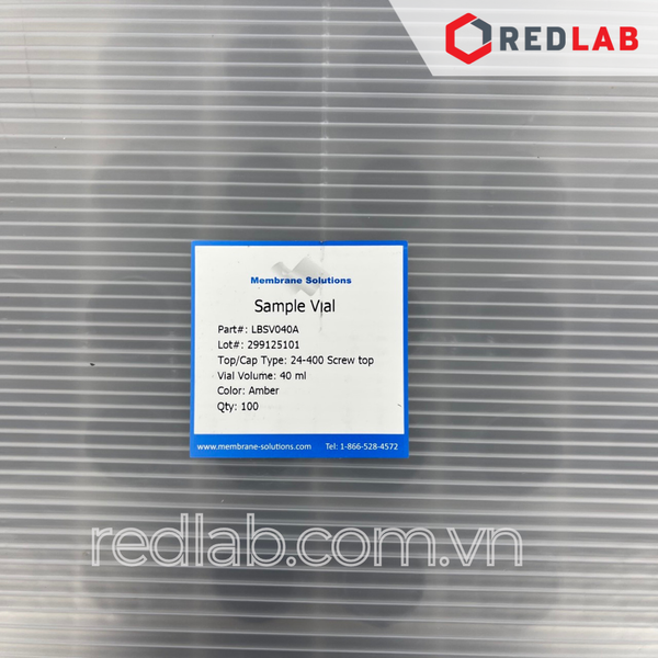 [Bộ 100 cái] MEMBRANE SOLUTIONS Chai thủy tinh vial 40ML 27.5x95mm trắng / nâu + Nắp vặn 24-400 septa 1.5mm, có VAT