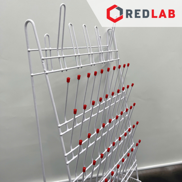 Giá phơi dụng cụ thí nghiệm 1 mặt ONELAB 55 vị trí kèm khay hứng, thép bọc nhựa,  giá đỡ vật tư phòng lab tự đứng, có VAT