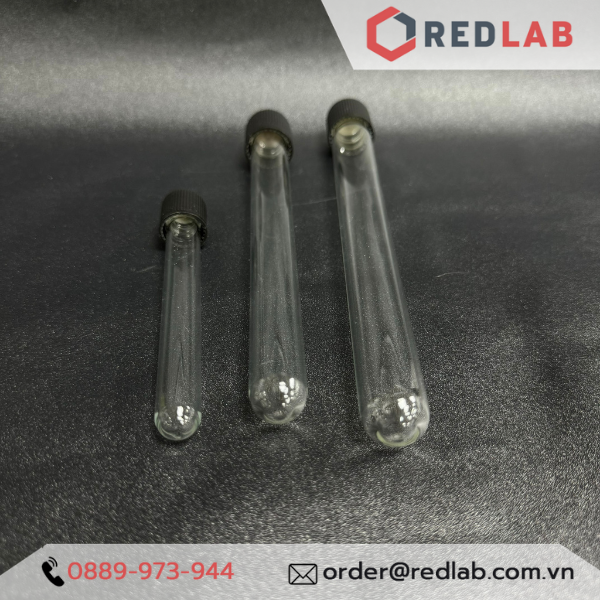Ống nghiệm có nắp vặn nhựa PP đen DURAN 12x100 16x100 16x160 18x180 mm, seal TPE, thủy tinh soda-lime, có VAT