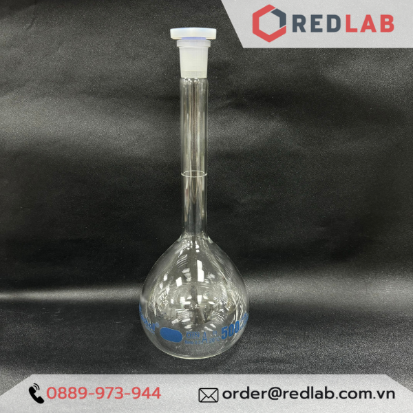 Bình định mức trắng BIOHALL 1 2 5 10 20 25 50 100 200 250 500 ml 1L 2L 5L 10L, class A, nút nhựa, vạch sơn xanh, có VAT