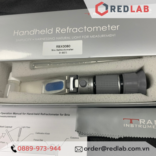 Khúc xạ kế đo độ ngọt 0 - 80% Brix Trans Instruments - Singapore RBX0080 đo độ đường dung dịch, trái cây, có VAT