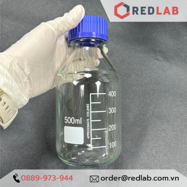 Chai trắng Eco nắp vặn xanh ONELAB 100 250 500 1000 ml - GL45, chai thuỷ tinh soda-lime, đựng mẫu thí nghiệm, có VAT