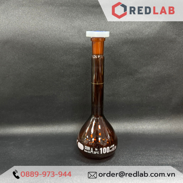 Bình định mức Nâu BIOHALL 1 2 5 10 20 25 50 100 200 250 500 ml 1L 2L 5L 10L, class A, nút nhựa, vạch sơn trắng, có VAT