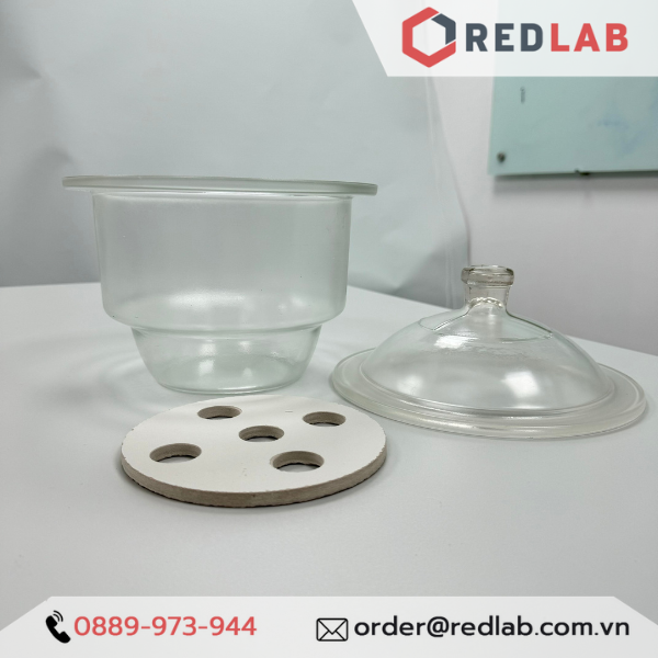 Bình hút ẩm trắng không vòi ONELAB 150 180 210 240 300 350 400 450 mm, dùng lưu trữ, làm khô mẫu thí nghiệm, có VAT