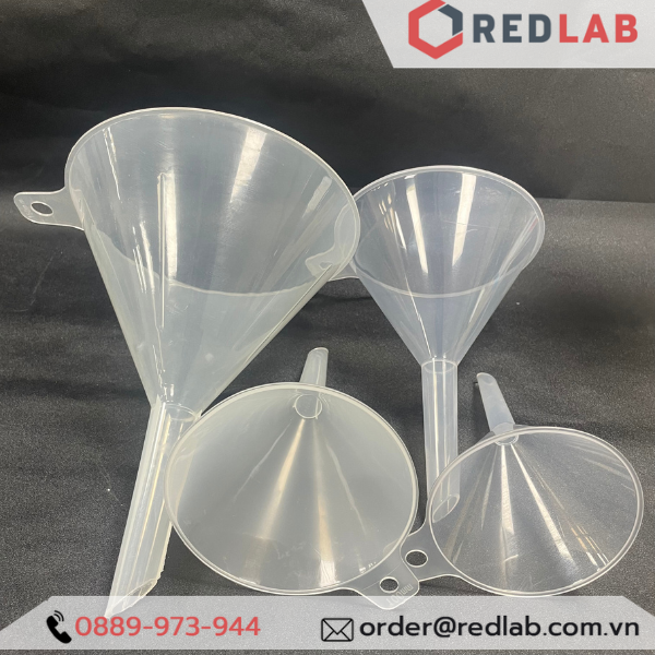 Phễu nhựa PP ONELAB Ø 40 65 75 90 100 120 150 mm, dùng chiết rót mẫu thí nghiệm, có VAT