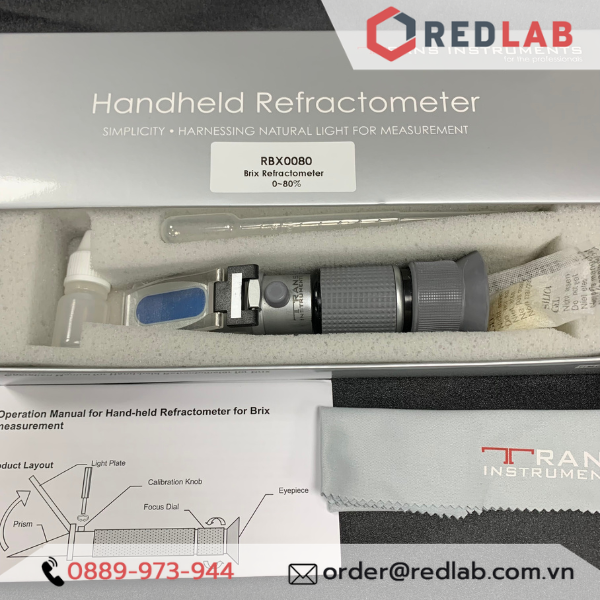 Khúc xạ kế đo độ ngọt 0 - 80% Brix Trans Instruments - Singapore RBX0080 đo độ đường dung dịch, trái cây, có VAT