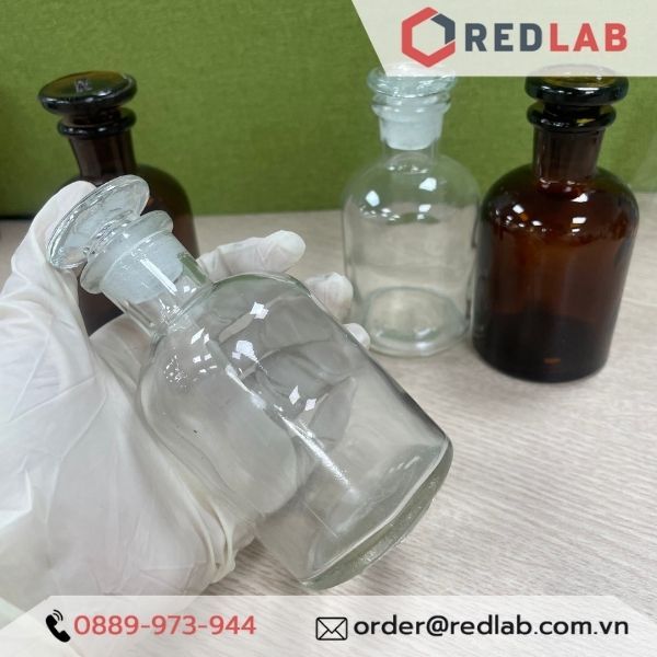 Chai trắng nút mài ONELAB 30 60 125 250 500 1000 2500 ml miệng rộng / miệng hẹp, chai thuỷ tinh nắp mài nhám, có VAT