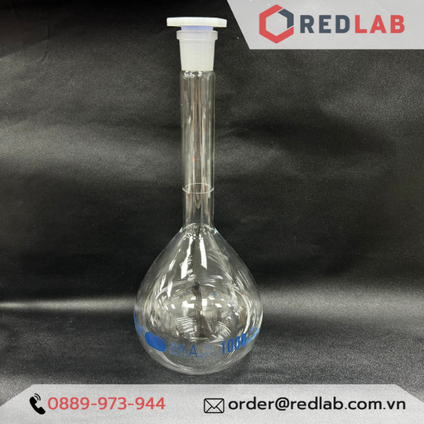 Bình định mức trắng BIOHALL 1 2 5 10 20 25 50 100 200 250 500 ml 1L 2L 5L 10L, class A, nút nhựa, vạch sơn xanh, có VAT