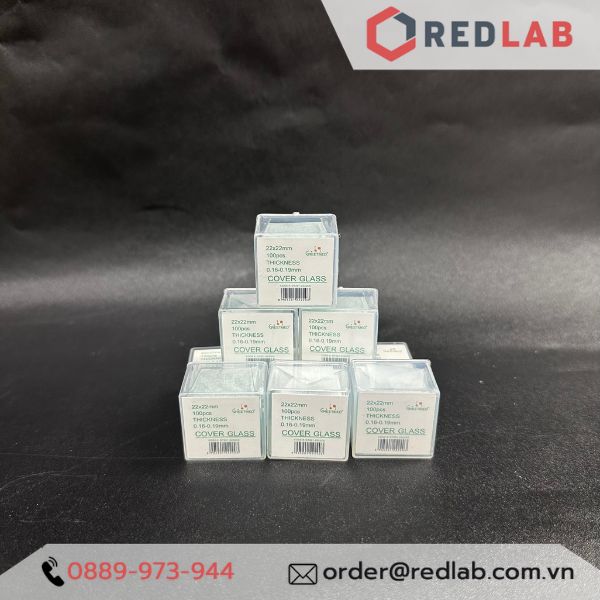 Lamen kính hiển vi GREETMED 22x22mm dày 0.16-0.19mm (hộp 100 cái) lammel / cover glass, có VAT