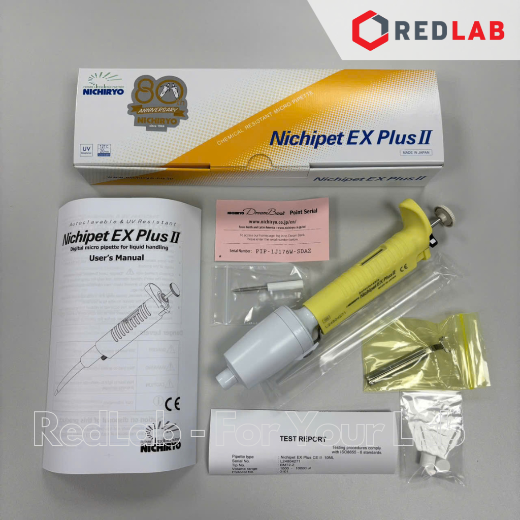 Micropipet đơn kênh NICHIRYO Nichipet EX Plus II điều chỉnh thể tích, hấp tiệt trùng, chịu tia UV, có khoá lock, có VAT