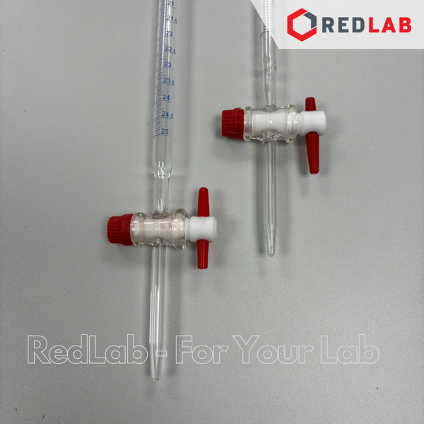 Buret thủy tinh trắng BIOHALL khóa nhựa PTFE 10 25 50 100 ml, Class AS, có VAT