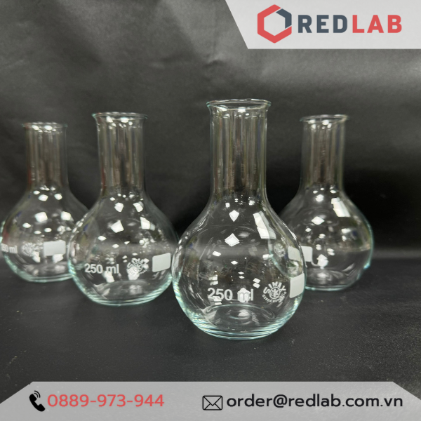 Bình cầu thủy tinh đáy bằng miệng hẹp SIMAX Class A 50 100 250 500 1000 ml, có VAT