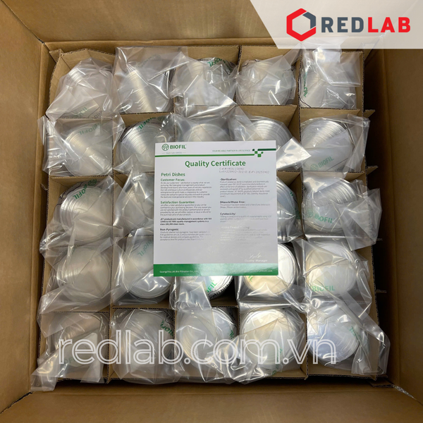 [Thùng 500 cái Tiệt trùng] Đĩa Petri nhựa 90x15mm MCD110090 hãng JET Biofil, gói 20 cái, có VAT