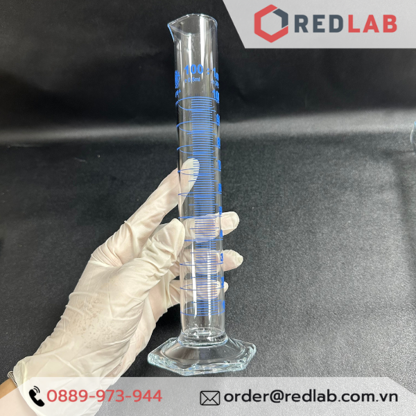 Ống đong thủy tinh SIMAX Class A 5 10 25 50 100 250 500 1000 ml, đế lục giác, vạch xanh, Measuring Cylinder, có VAT