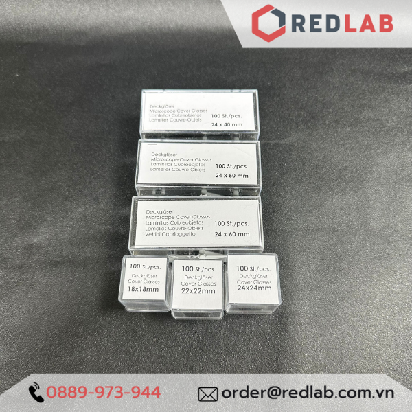 Lamen phiến kính MARIENFELD Đức cover glass 15x15 18x18 20x20 22x22 24x24 22x40 24x40 24x50 24x60 mm (hộp 100 cái) có VAT