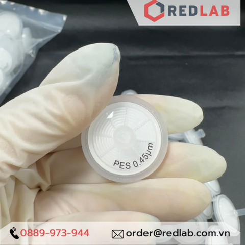 Đầu lọc Syringe PES đường kính 25mm, lỗ lọc 0.22µm và 0.45µm không tiệt trùng Finetech 'Redlab'