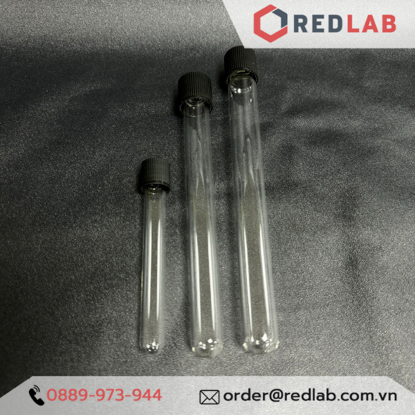 Ống nghiệm có nắp vặn nhựa PP đen DURAN 12x100 16x100 16x160 18x180 mm, seal TPE, thủy tinh soda-lime, có VAT
