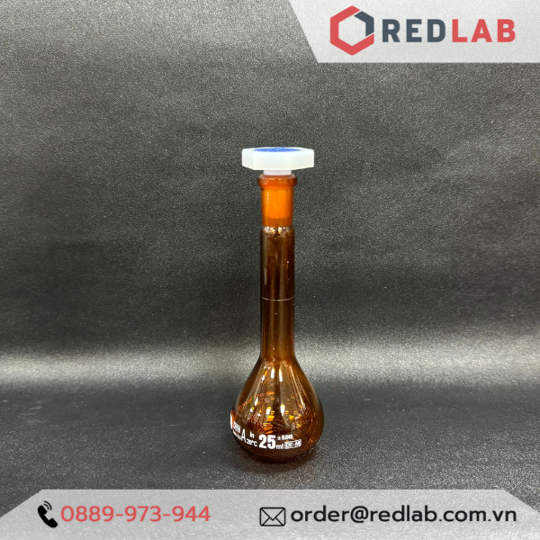 Bình định mức Nâu BIOHALL 1 2 5 10 20 25 50 100 200 250 500 ml 1L 2L 5L 10L, class A, nút nhựa, vạch sơn trắng, có VAT