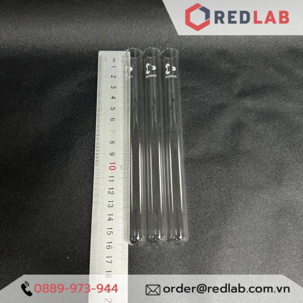 Ống nghiệm không vành (in logo) DURAN 12x100 16x130 16x160 18x180 20x150 20x180 25x150 mm, thủy tinh soda-lime, có VAT