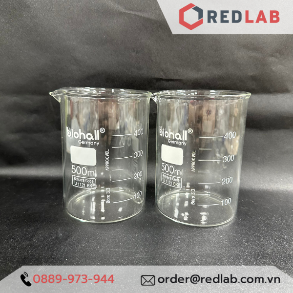 Cốc đốt thuỷ tinh Thấp thành BIOHALL 5 10 25 50 100 150 200 250 400 500 600 800 1000 ml 2L 3L 5L 10L, beaker có mỏ chịu nhiệt, có VAT