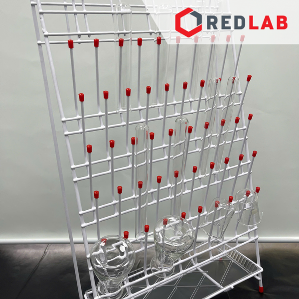 Giá phơi dụng cụ thí nghiệm 1 mặt ONELAB 55 vị trí kèm khay hứng, thép bọc nhựa,  giá đỡ vật tư phòng lab tự đứng, có VAT