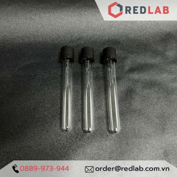 Ống nghiệm có nắp vặn nhựa PP đen DURAN 12x100 16x100 16x160 18x180 mm, seal TPE, thủy tinh soda-lime, có VAT
