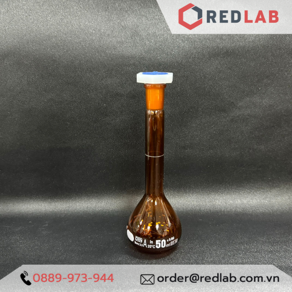 Bình định mức Nâu BIOHALL 1 2 5 10 20 25 50 100 200 250 500 ml 1L 2L 5L 10L, class A, nút nhựa, vạch sơn trắng, có VAT