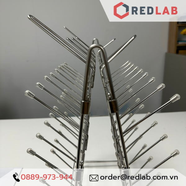 Giá phơi dụng cụ thí nghiệm inox 2 mặt Việt Nam, có thể tháo lắp, sử dụng được 2 mặt nhiều vị trí, có VAT
