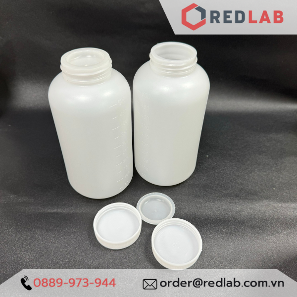 Chai nhựa PP trắng Việt Nam 500ml chia vạch nổi trắng, miệng rộng có nắp vặn và nắp đệm, có VAT