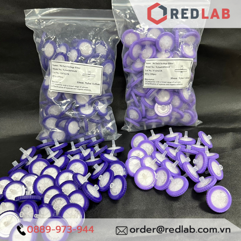 Đầu lọc Syringe Nylon đường kính 33mm, lỗ lọc 0.22µm và 0.45µm không tiệt trùng-Redlab