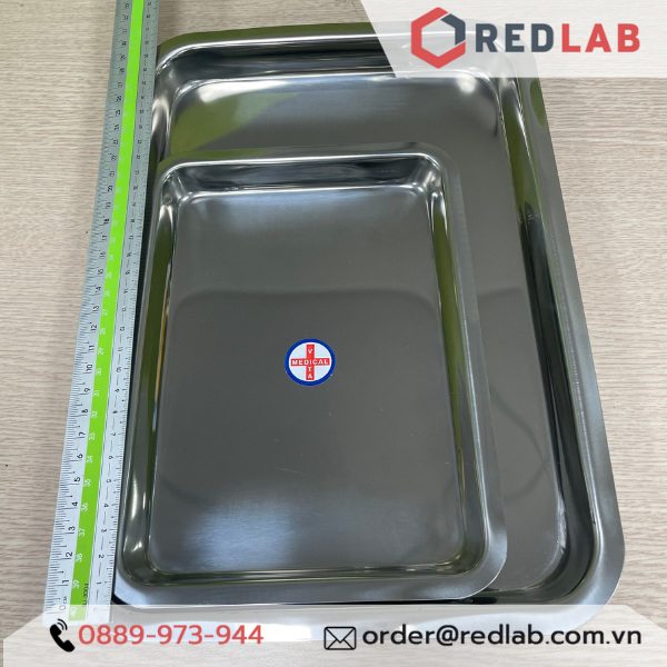 Khay inox chữ nhật 17*22*2cm, 22*32*2cm, khây đựng dụng cụ thí nghiệm, có VAT