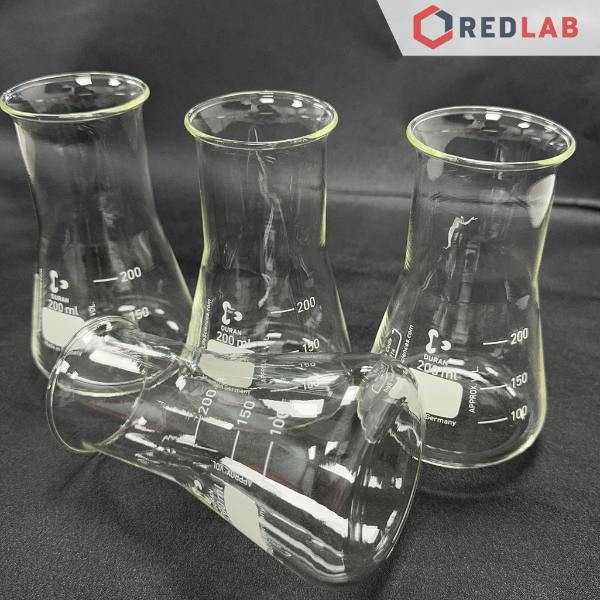 Bình tam giác cổ rộng DURAN Class A 50 100 200 250 300 500 1000 2000 ml, Wide neck Erlenmeyer, có VAT