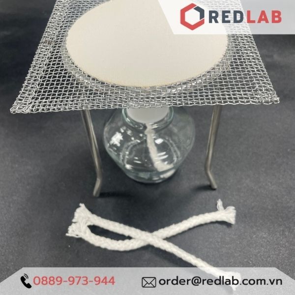 Bộ đun thí nghiệm, gồm kiềng 3 chân inox, lưới nung amiăng, đèn cồn, tim đèn dự phòng