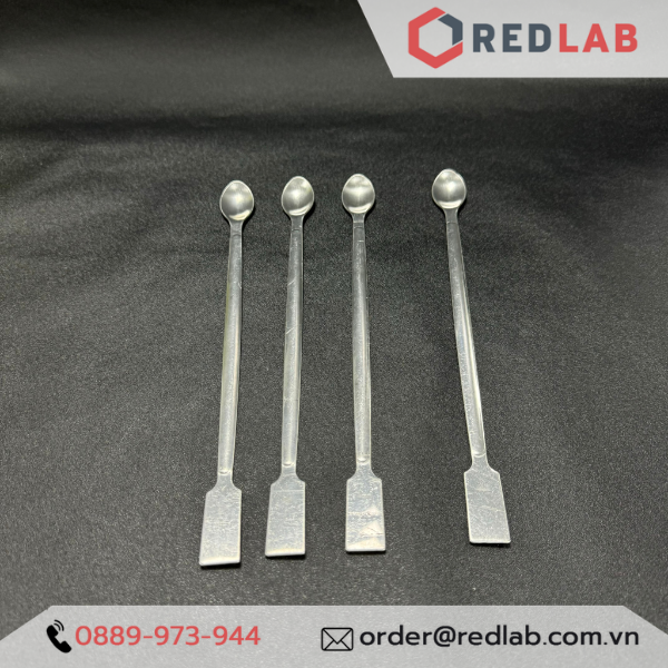 Thìa xúc hóa chất 1 đầu dẹt 1 đầu tròn inox ONELAB 15 17.5 20 23 cm, thìa cân, muỗng múc mẫu thí nghiệm, có VAT