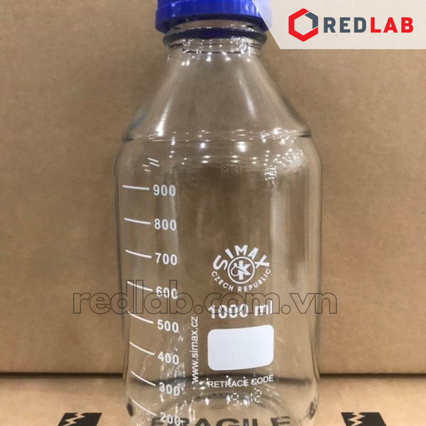 Chai trung tính trắng SIMAX Class A 50 100 150 250 500 ml, 1 2 5 10 20 L nắp vặn PP xanh GL 32 45, có VAT