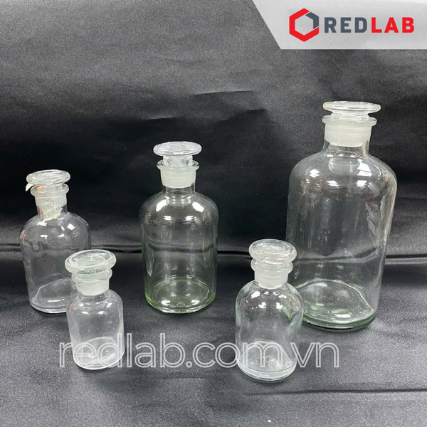 Chai trắng nút mài ONELAB 30 60 125 250 500 1000 2500 ml miệng rộng / miệng hẹp, chai thuỷ tinh nắp mài nhám, có VAT
