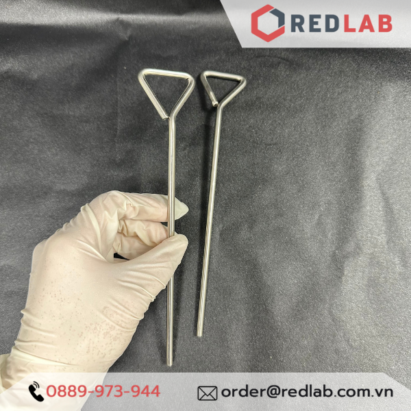 Que trang inox 20cm loại dày (que cấy trải vi sinh / que tam giác) dùng trong thí nghiệm nuôi cấy nấm men vi sinh, có VAT