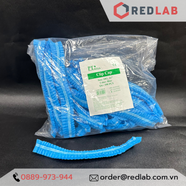 Nón trùm đầu / mũ con sâu PT Medical vải không dệt màu xanh, dùng cho spa, thí nghiệm, nhà máy, có VAT