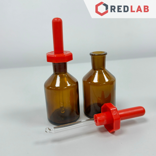 Chai nhỏ giọt thủy tinh ONELAB trắng / nâu 60 125 ml, chai congtogut nắp nhựa kèm quả bóp, đựng mẫu thí nghiệm, có VAT