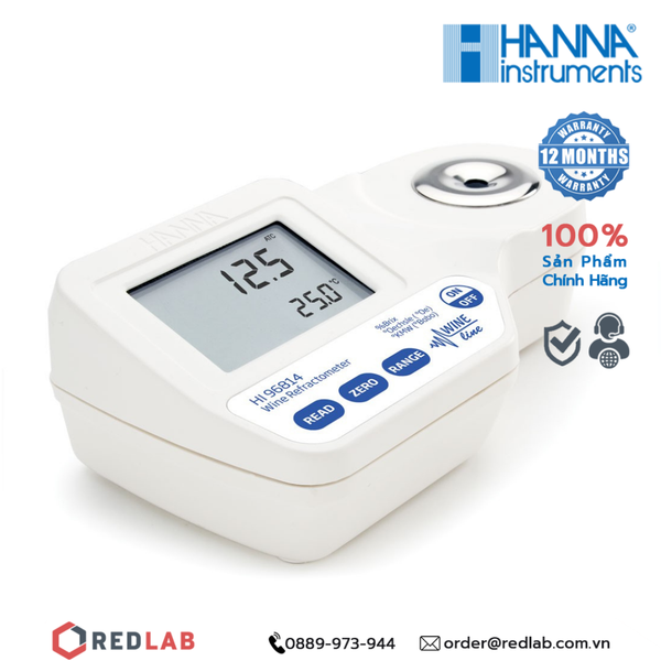 Máy đo độ Brix (% Brix,°Oe và °KMW) trong rượu, mứt và nước ép cầm tay Hanna HI96814, giá tốt, có VAT
