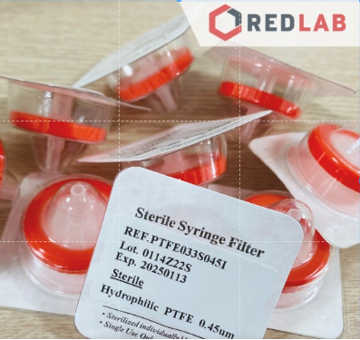 Đầu lọc Syringe PTFE tiệt trùng, đường kính 33 mm, lỗ lọc 0.22µm và 0.45µm Finetech PTFE033S022I và PTFE033S045I, giá tốt, có VAT