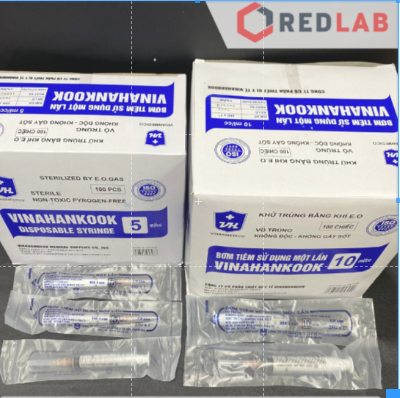 Bơm tiêm xi lanh 10ml/cc kim 25G x 1″ Vinahankook (hộp 100 cái) tiệt trùng tia EO, sử dụng 1 lần, có VAT