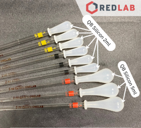 Combo pipet chia vạch loại dài ONELAB kèm quả bóp silicon / cao su 1 van, 0.1 0.2 0.5 1 2 5 10 15 20 25 50 ml, có VAT