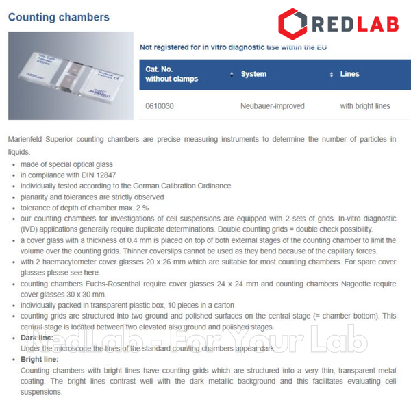 Buồng đếm tế bào thủy tinh Neubauer improved (cải tiến) tráng bạc (bright line) MARIENFELD Đức 0610030, có VAT