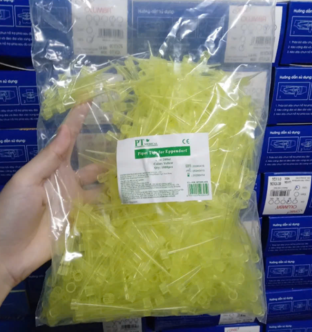 Gói microtips (đầu típ) micropipet 200µl vàng có khía PT Medical (Gói 1000 cái) có VAT