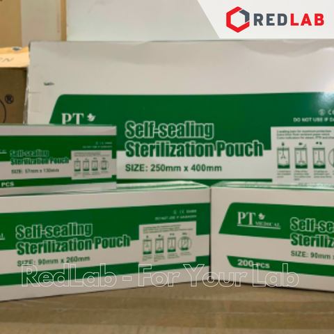 Túi hấp tiệt trùng cắt sẵn tự dán PT Medical 5.7x10 9x23 13.5x25.5 19x33 25x37 30x46 (hộp 200 cái), có VAT