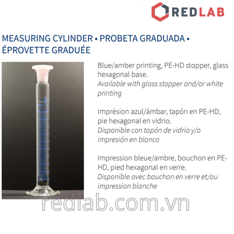 Ống đong thủy tinh có nút nhựa NORMAX Bồ Đào Nha 5 10 25 50 100 250 500 1000 2000ml, có VAT