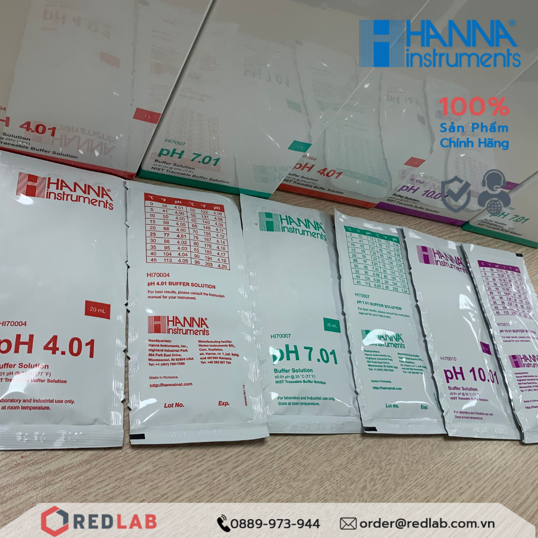 Dung Dịch Hiệu Chuẩn pH7.01 Và pH10.01 Dạng Gói 20mL (5 Gói Mỗi Loại) Hanna HI770710P, giá tốt, có VAT