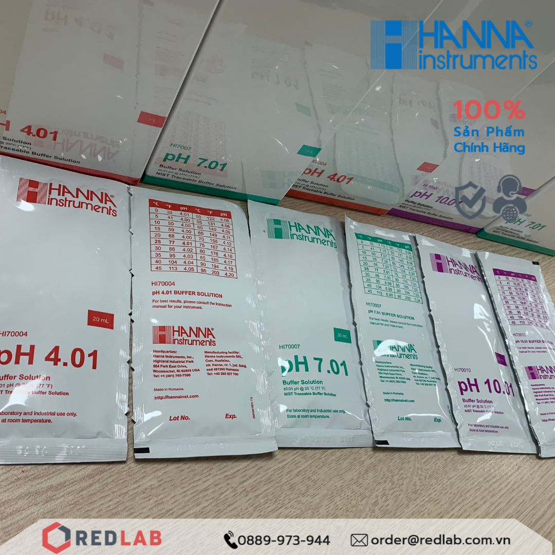  Dung Dịch Hiệu Chuẩn pH7.01 Và pH10.01 Dạng Gói 20mL (5 Gói Mỗi Loại) Hanna HI770710P 